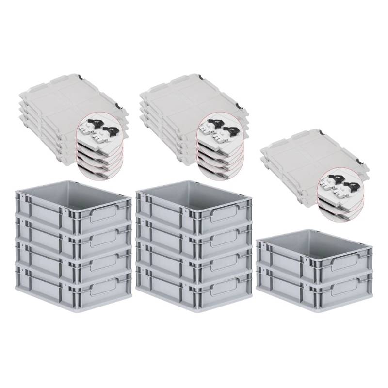PROREGAL Spar Set 10x Eurobox Nextgen Economy Mit Scharnierdeckel & Schwarzen Schiebeschnappverschlüssen Griffe Geschlossen HxBxT 12 x 30 x 40 cm von PROREGAL