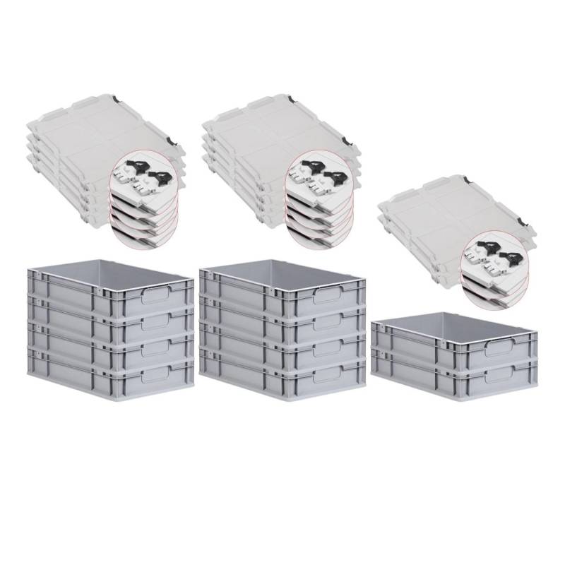 PROREGAL Spar Set 10x Eurobox Nextgen Economy Mit Scharnierdeckel & Schwarzen Schiebeschnappverschlüssen Griffe Geschlossen HxBxT 12 x 40 x 60 cm von PROREGAL