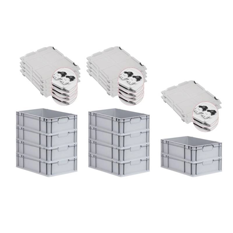 PROREGAL Spar Set 10x Eurobox Nextgen Economy Mit Scharnierdeckel & Schwarzen Schiebeschnappverschlüssen Griffe Geschlossen HxBxT 17 x 40 x 60 cm von PROREGAL