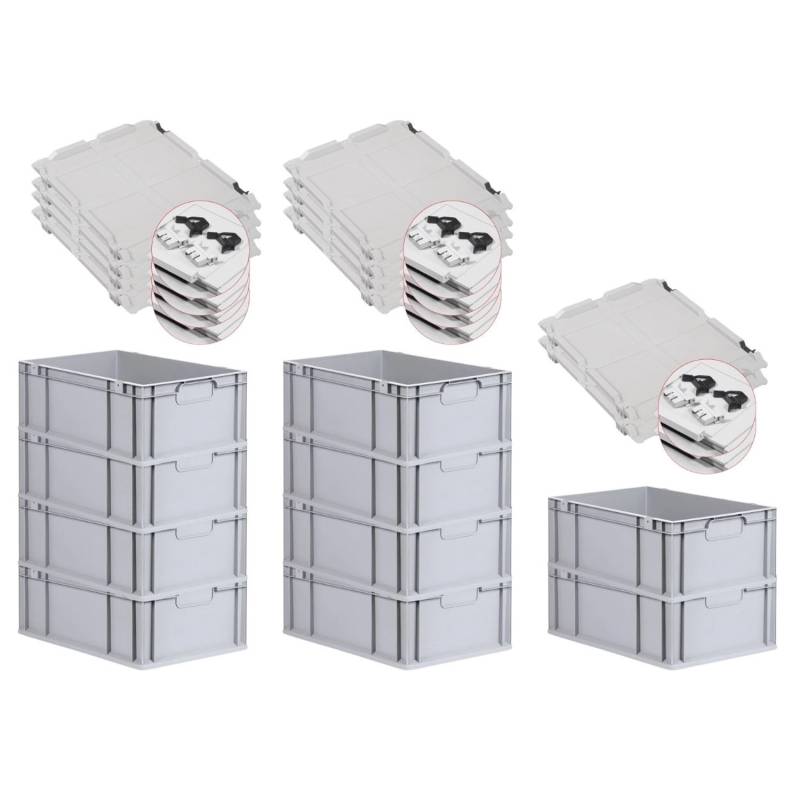 PROREGAL Spar Set 10x Eurobox Nextgen Economy Mit Scharnierdeckel & Schwarzen Schiebeschnappverschlüssen Griffe Geschlossen HxBxT 22 x 40 x 60 cm von PROREGAL