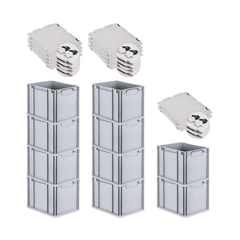 PROREGAL Spar Set 10x Eurobox Nextgen Economy Mit Scharnierdeckel & Schwarzen Schiebeschnappverschlüssen Griffe Geschlossen HxBxT 32 x 30 x 40 cm von PROREGAL