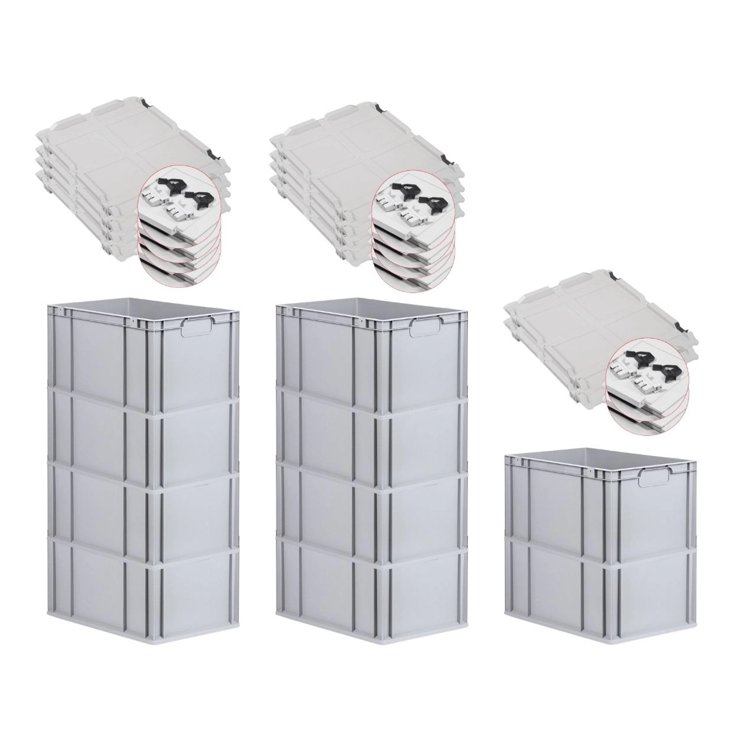 PROREGAL Spar Set 10x Eurobox Nextgen Economy Mit Scharnierdeckel & Schwarzen Schiebeschnappverschlüssen Griffe Geschlossen HxBxT 32 x 40 x 60 cm von PROREGAL