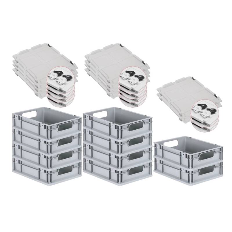 PROREGAL Spar Set 10x Eurobox Nextgen Economy Mit Scharnierdeckel & Schwarzen Schiebeschnappverschlüssen Griffe Offen HxBxT 12 x 30 x 40 cm 11 Liter von PROREGAL