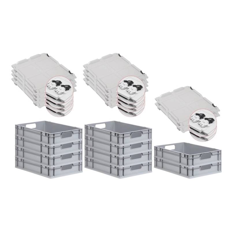 PROREGAL Spar Set 10x Eurobox Nextgen Economy Mit Scharnierdeckel & Schwarzen Schiebeschnappverschlüssen Griffe Offen HxBxT 12 x 40 x 60 cm 23 Liter von PROREGAL