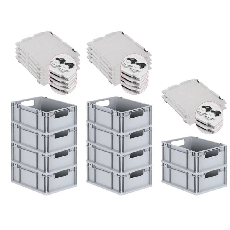 PROREGAL Spar Set 10x Eurobox Nextgen Economy Mit Scharnierdeckel & Schwarzen Schiebeschnappverschlüssen Griffe Offen HxBxT 17 x 30 x 40 cm 16 Liter von PROREGAL