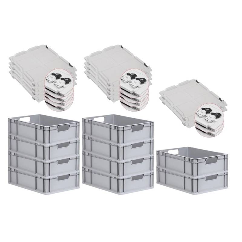 PROREGAL Spar Set 10x Eurobox Nextgen Economy Mit Scharnierdeckel & Schwarzen Schiebeschnappverschlüssen Griffe Offen HxBxT 17 x 40 x 60 cm 34 Liter von PROREGAL