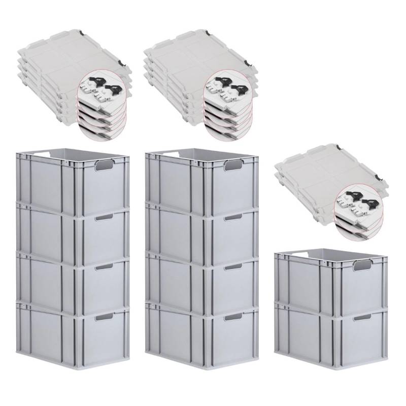 PROREGAL Spar Set 10x Eurobox Nextgen Economy Mit Scharnierdeckel & Schwarzen Schiebeschnappverschlüssen Griffe Offen HxBxT 32 x 40 x 60 cm 65 Liter von PROREGAL
