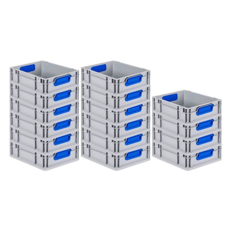 PROREGAL Spar Set 16x Eurobox Nextgen Color HxBxT 12 x 30 x 40 cm 11 Liter Griffe Blau Geschlossen Glatter Boden Eurobehälter Transportbox von PROREGAL