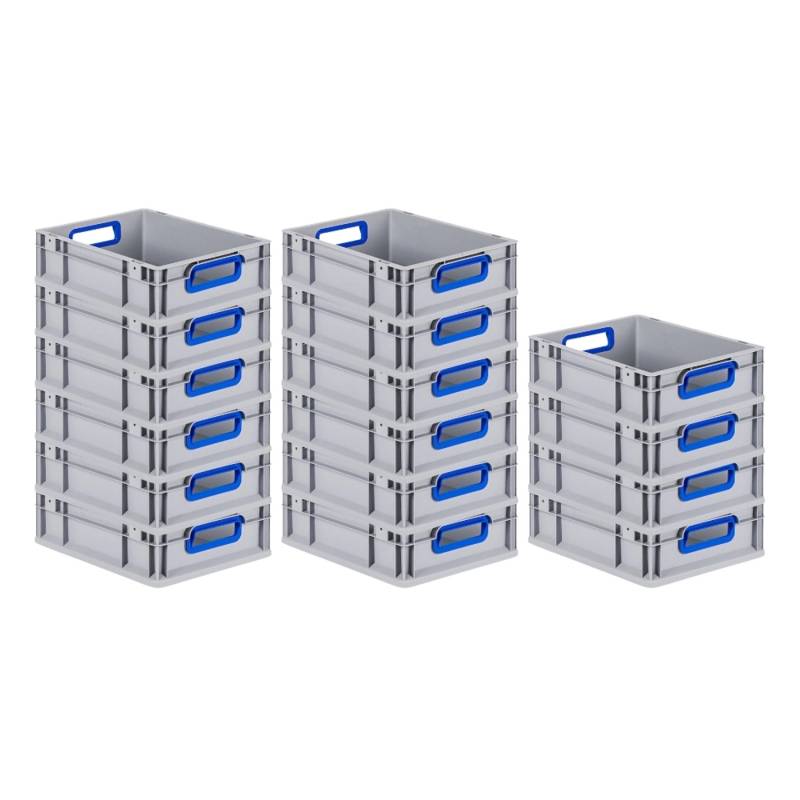 PROREGAL Spar Set 16x Eurobox Nextgen Color HxBxT 12 x 30 x 40 cm 11 Liter Griffe Blau Offen Glatter Boden Eurobehälter Transportbox von PROREGAL