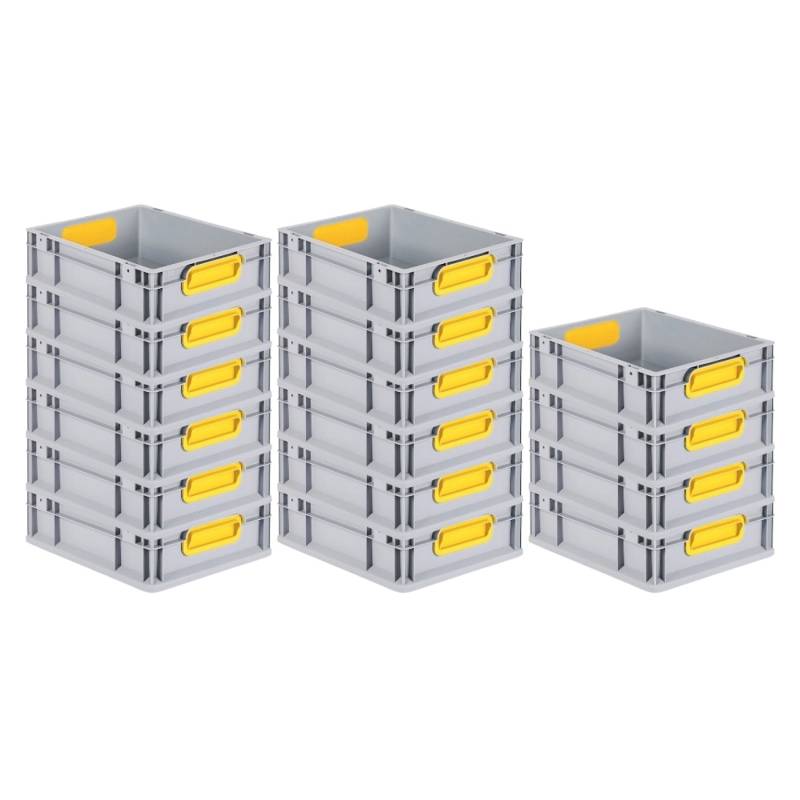 PROREGAL Spar Set 16x Eurobox Nextgen Color HxBxT 12 x 30 x 40 cm 11 Liter Griffe Gelb Geschlossen Glatter Boden Eurobehälter Transportbox von PROREGAL