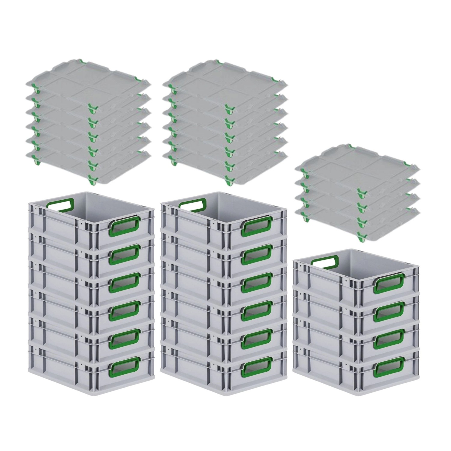 PROREGAL Spar Set 16x Eurobox Nextgen Color Mit Auflagedeckel & Schiebeschnappverschlüsse HxBxT 12 x 30 x 40 cm Griffe Grün Offen Glatter Boden PROREGAL Spar Set 16x Eurobox Nextgen Color Mit Auflagedeckel & Schiebeschnappverschlüsse HxBxT 12 x 30 x 40 cm Griffe Grün Offen Glatter Boden von PROREGAL
