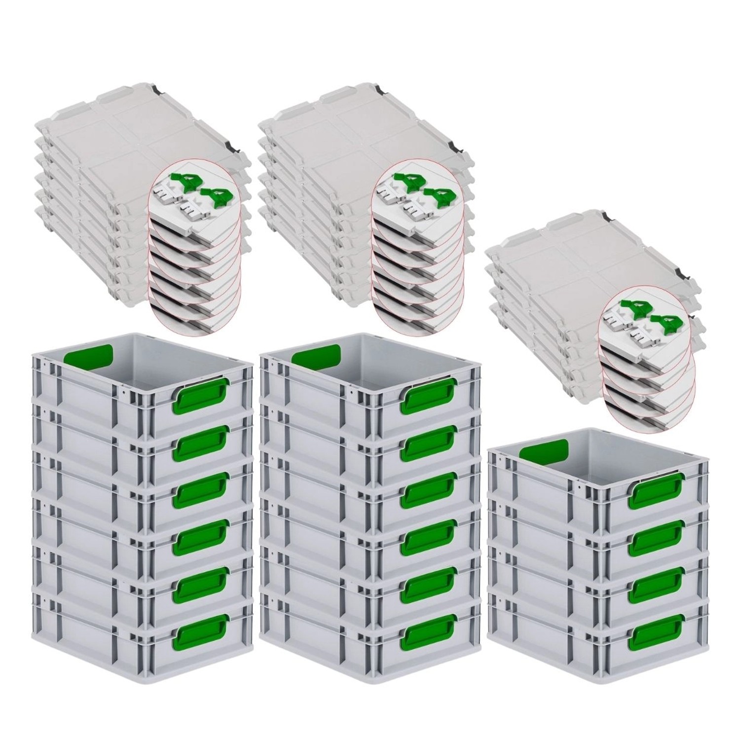 PROREGAL Spar Set 16x Eurobox Nextgen Color Mit Scharnierdeckel & Schiebeschnappverschlüsse HxBxT 12 x 30 x 40 cm Griffe Grün Glatter Boden PROREGAL Spar Set 16x Eurobox Nextgen Color Mit Scharnierdeckel & Schiebeschnappverschlüsse HxBxT 12 x 30 x 40 cm Griffe Grün Glatter Boden von PROREGAL