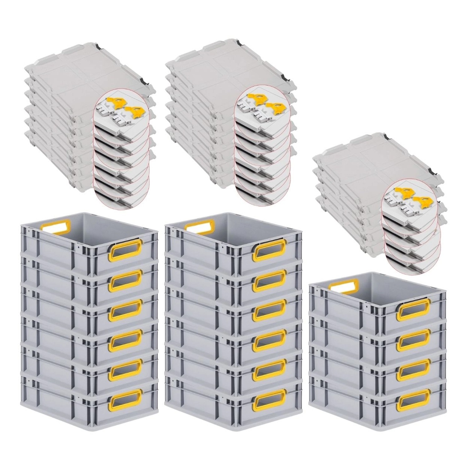 PROREGAL Spar Set 16x Eurobox Nextgen Color Mit Scharnierdeckel & Schiebeschnappverschlüssen HxBxT 12 x 30 x 40 cm Griffe Gelb Offen Glatter Boden PROREGAL Spar Set 16x Eurobox Nextgen Color Mit Scharnierdeckel & Schiebeschnappverschlüssen HxBxT 12 x 30 x 40 cm Griffe Gelb Offen Glatter Boden von PROREGAL