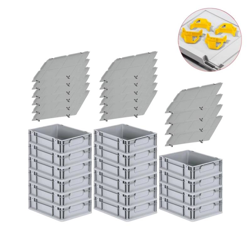 PROREGAL Spar Set 16x Eurobox Nextgen Economy Mit Auflagedeckel & 4x Schiebeschnappverschlüsse Gelb Griffe Geschlossen HxBxT 12 x 30 x 40 cm 11 Liter von PROREGAL