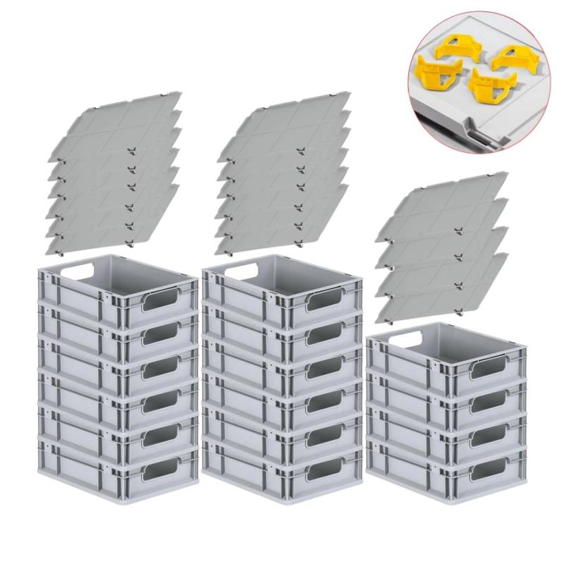 PROREGAL Spar Set 16x Eurobox Nextgen Economy Mit Auflagedeckel & 4x Schiebeschnappverschlüsse Gelb Griffe Offen HxBxT 12 x 30 x 40 cm 11 Liter von PROREGAL