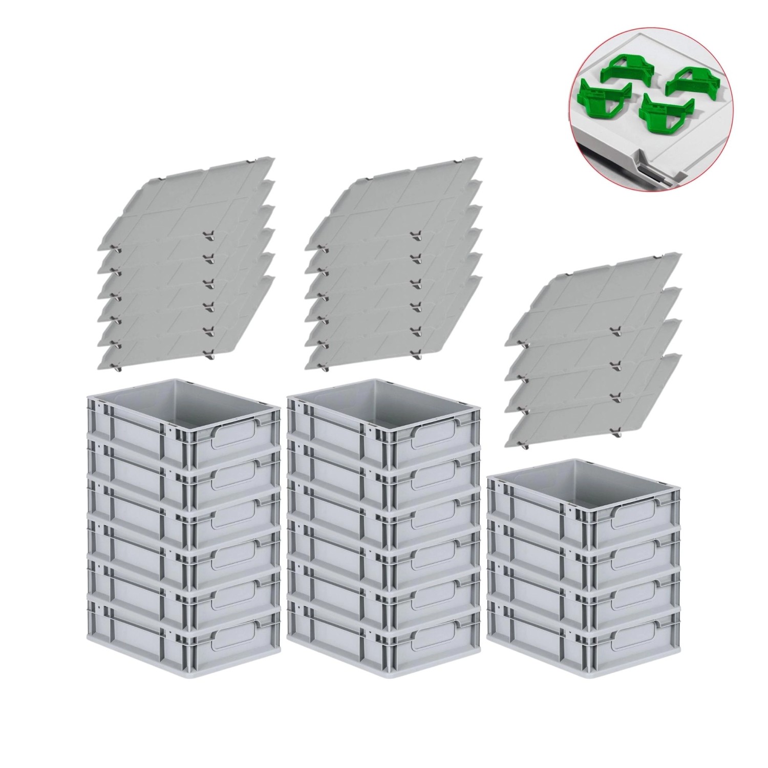 PROREGAL Spar Set 16x Eurobox Nextgen Economy Mit Auflagedeckel & 4x Schiebeschnappverschlüsse Grün Griffe Geschlossen HxBxT 12 x 30 x 40 cm 11 Liter PROREGAL Spar Set 16x Eurobox Nextgen Economy Mit Auflagedeckel & 4x Schiebeschnappverschlüsse Grün Griffe Geschlossen HxBxT 12 x 30 x 40 cm 11 Liter von PROREGAL