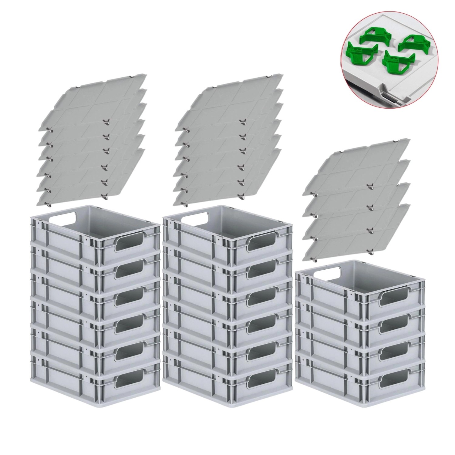 PROREGAL Spar Set 16x Eurobox Nextgen Economy Mit Auflagedeckel & 4x Schiebeschnappverschlüsse Grün Griffe Offen HxBxT 12 x 30 x 40 cm 11 Liter PROREGAL Spar Set 16x Eurobox Nextgen Economy Mit Auflagedeckel & 4x Schiebeschnappverschlüsse Grün Griffe Offen HxBxT 12 x 30 x 40 cm 11 Liter von PROREGAL