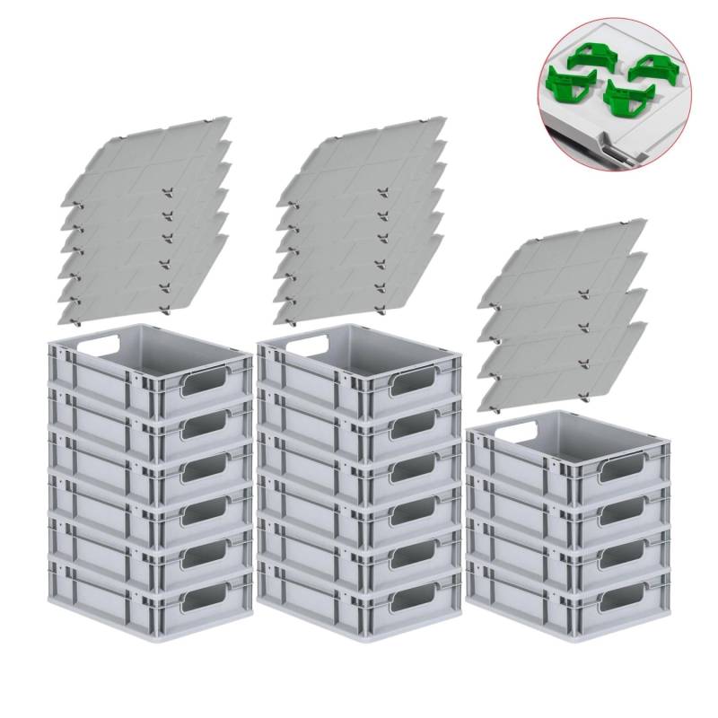 PROREGAL Spar Set 16x Eurobox Nextgen Economy Mit Auflagedeckel & 4x Schiebeschnappverschlüsse Grün Griffe Offen HxBxT 12 x 30 x 40 cm 11 Liter von PROREGAL