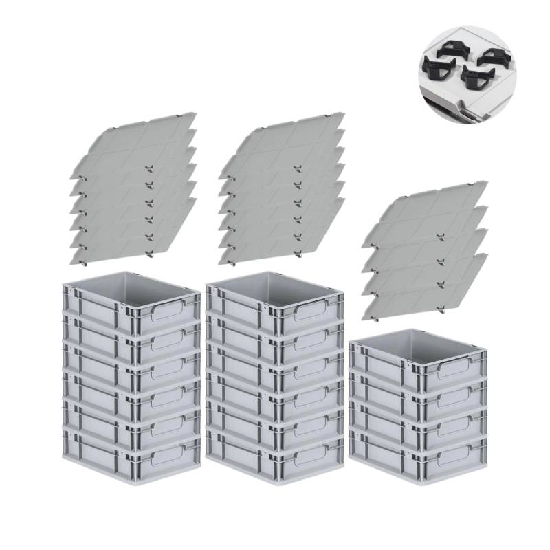 PROREGAL Spar Set 16x Eurobox Nextgen Economy Mit Auflagedeckel & 4x Schiebeschnappverschlüsse Schwarz Griffe Geschlossen HxBxT 12 x 30 x 40 cm von PROREGAL