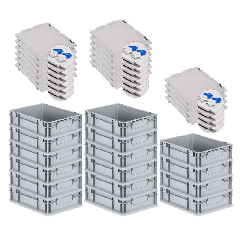 PROREGAL Spar Set 16x Eurobox Nextgen Economy Mit Scharnierdeckel & Blauen Schiebeschnappverschlüsse Griffe Geschlossen HxBxT 12 x 30 x 40 cm 11 Liter von PROREGAL