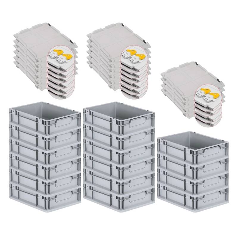 PROREGAL Spar Set 16x Eurobox Nextgen Economy Mit Scharnierdeckel & Gelben Schiebeschnappverschlüsse Griffe Geschlossen HxBxT 12 x 30 x 40 cm 11 Liter von PROREGAL