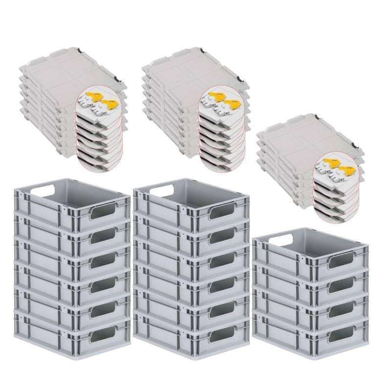 PROREGAL Spar Set 16x Eurobox Nextgen Economy Mit Scharnierdeckel & Gelben Schiebeschnappverschlüssen Griffe Offen HxBxT 12 x 30 x 40 cm 11 Liter von PROREGAL