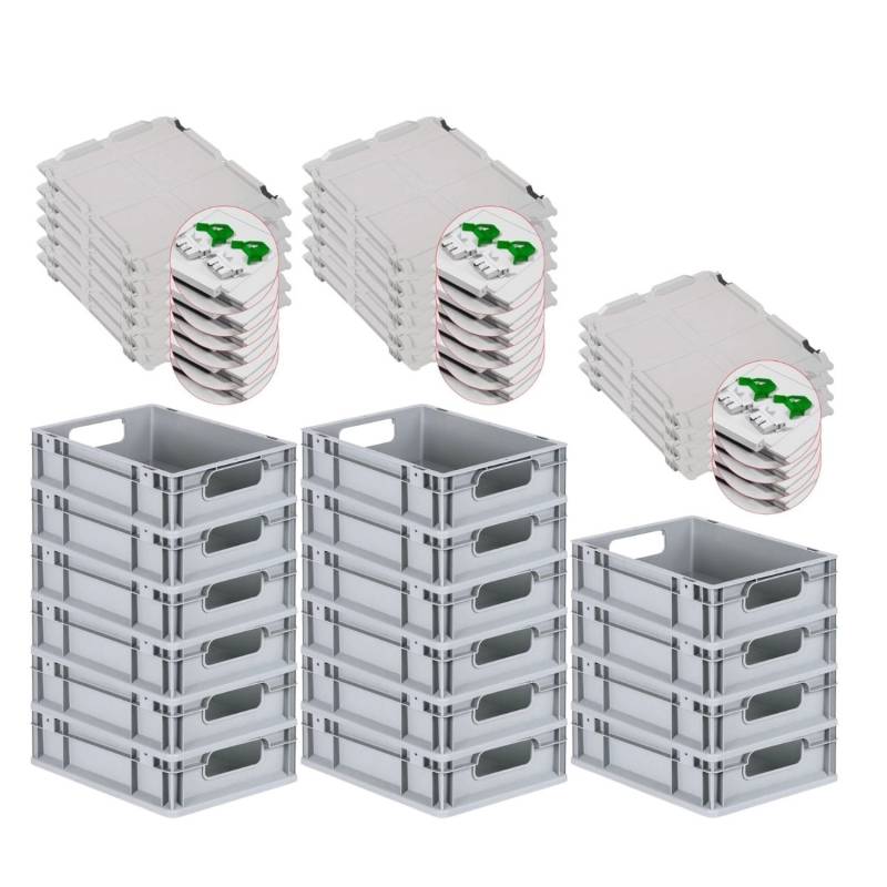 PROREGAL Spar Set 16x Eurobox Nextgen Economy Mit Scharnierdeckel & Grünen Schiebeschnappverschlüssen Griffe Offen HxBxT 12 x 30 x 40 cm 11 Liter von PROREGAL