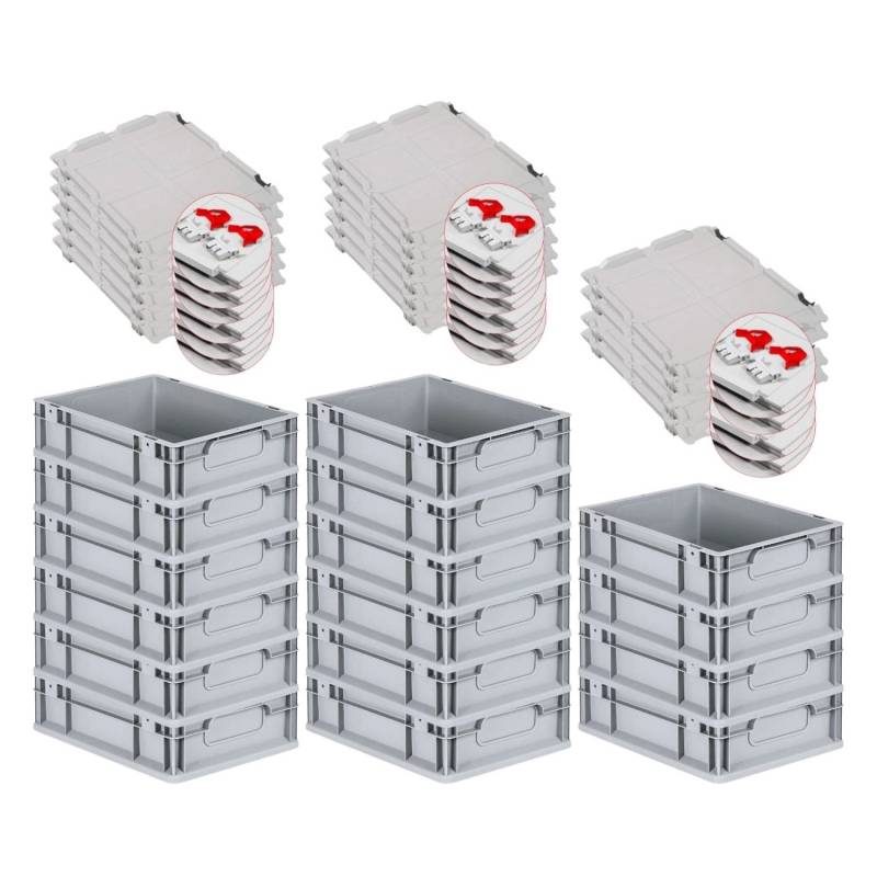 PROREGAL Spar Set 16x Eurobox Nextgen Economy Mit Scharnierdeckel & Roten Schiebeschnappverschlüsse Griffe Geschlossen HxBxT 12 x 30 x 40 cm 11 Liter von PROREGAL
