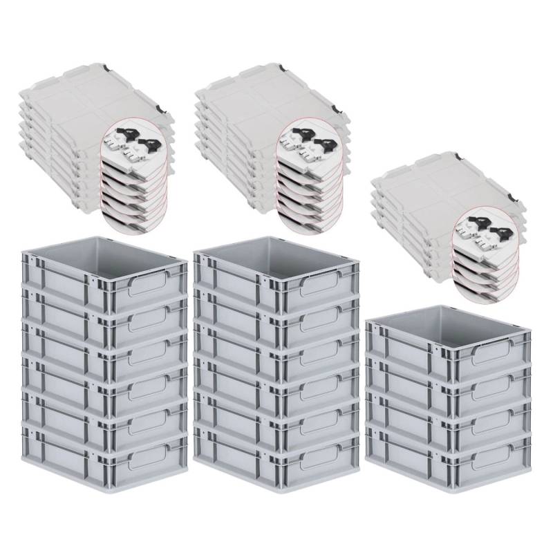 PROREGAL Spar Set 16x Eurobox Nextgen Economy Mit Scharnierdeckel & Schwarzen Schiebeschnappverschlüssen Griffe Geschlossen HxBxT 12 x 30 x 40 cm von PROREGAL