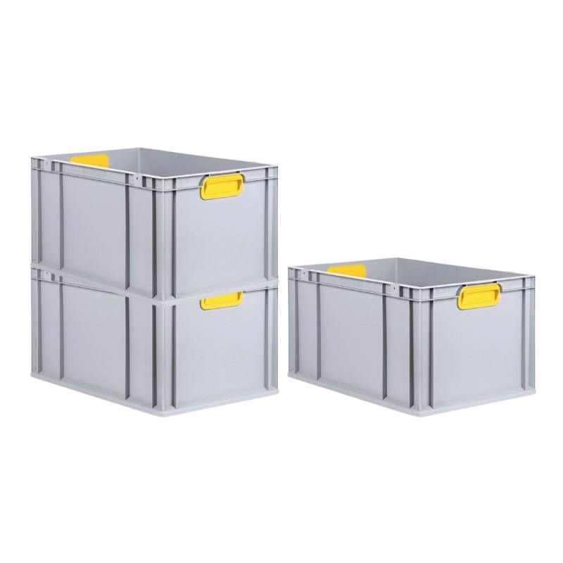 PROREGAL Spar Set 3x Eurobox Nextgen Color HxBxT 32 x 40 x 60 cm 65 Liter Griffe Gelb Geschlossen Verstärkter Boden Eurobehälter Transportbox von PROREGAL
