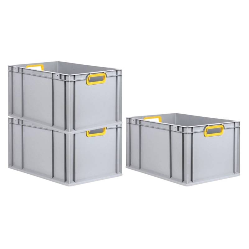 PROREGAL Spar Set 3x Eurobox Nextgen Color HxBxT 32 x 40 x 60 cm 65 Liter Griffe Gelb Offen Verstärkter Boden Eurobehälter Transportbox von PROREGAL