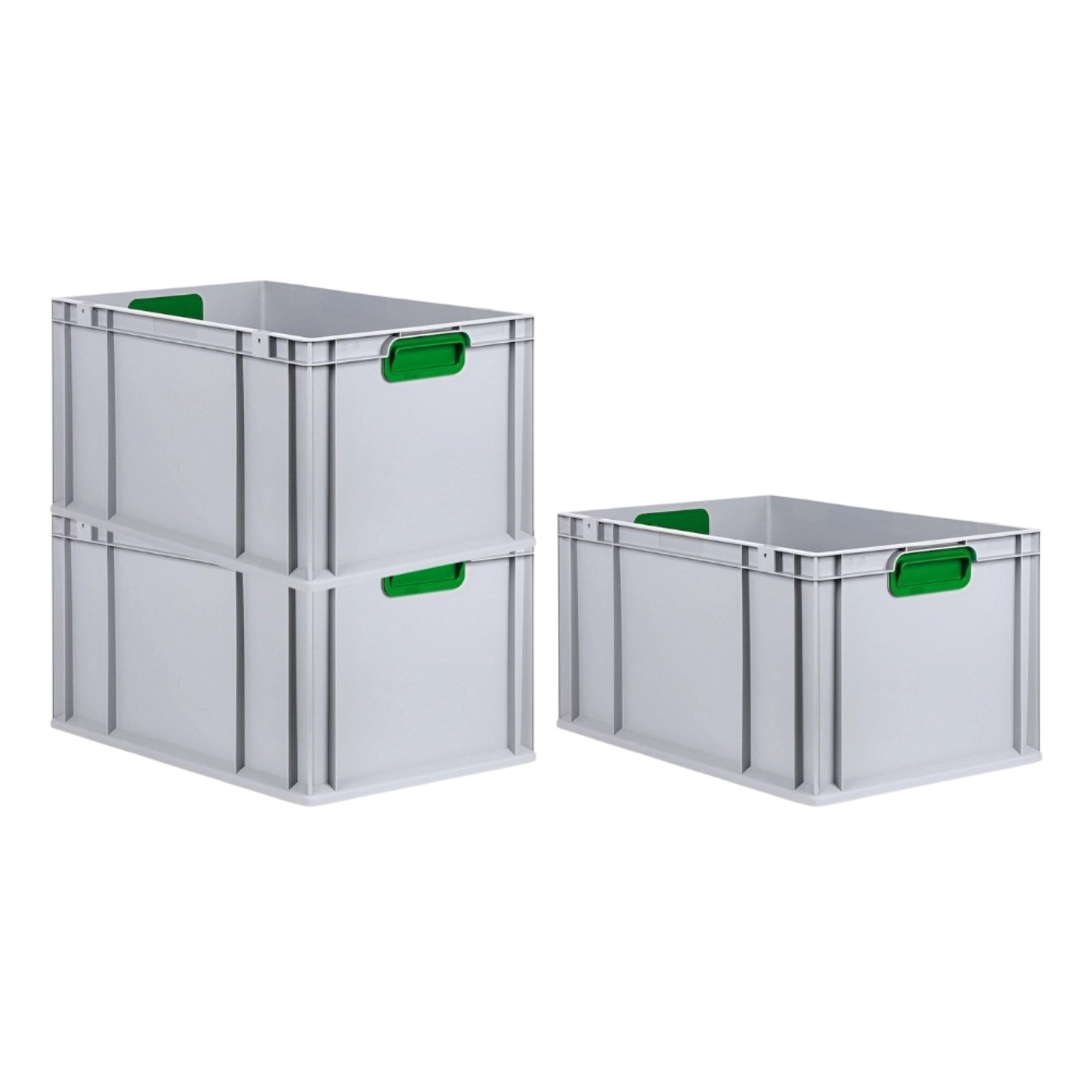 PROREGAL Spar Set 3x Eurobox Nextgen Color HxBxT 32 x 40 x 60 cm 65 Liter Griffe Grün Geschlossen Verstärkter Boden Eurobehälter Transportbox von PROREGAL
