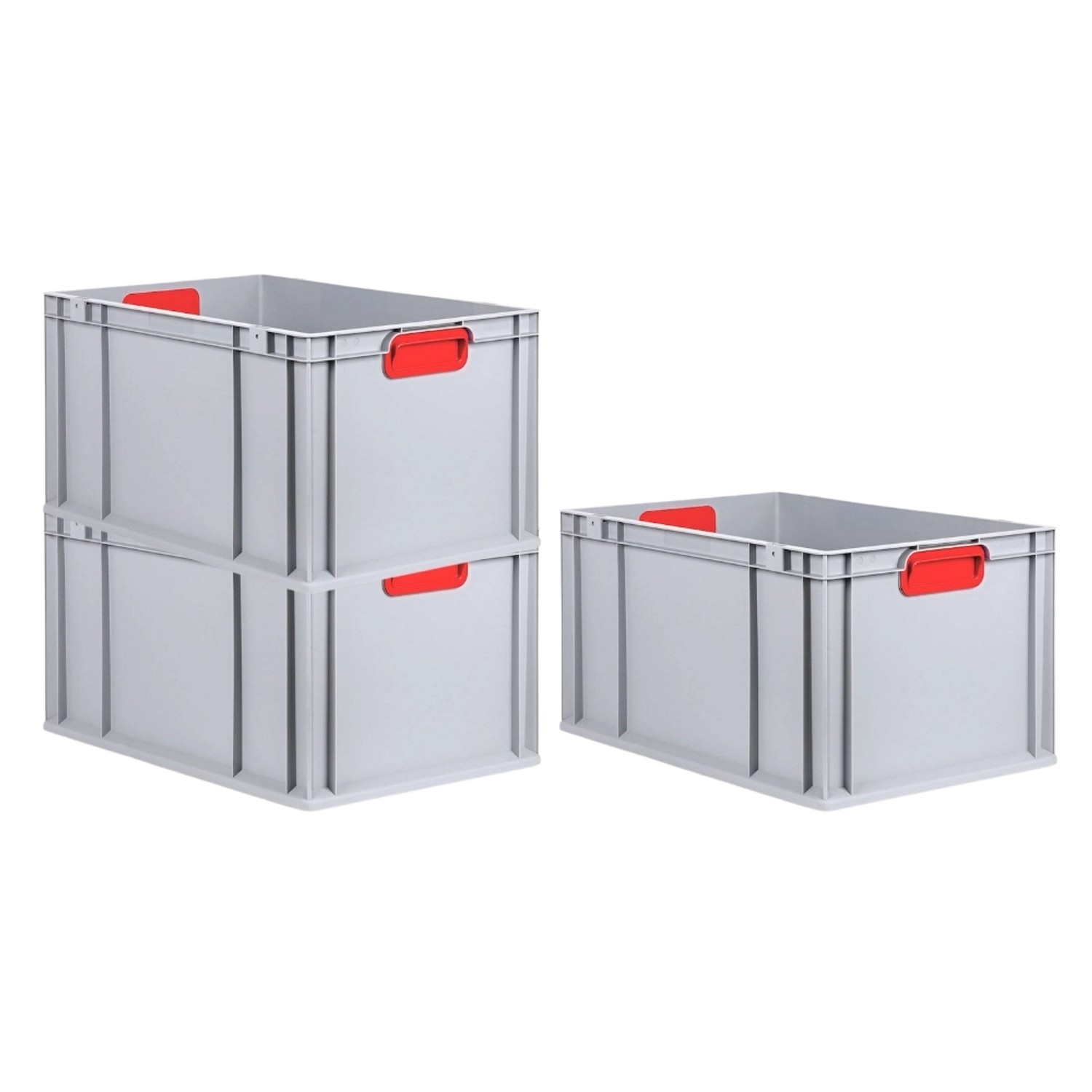 PROREGAL Spar Set 3x Eurobox Nextgen Color HxBxT 32 x 40 x 60 cm 65 Liter Griffe Rot Geschlossen Verstärkter Boden Eurobehälter Transportbox von PROREGAL