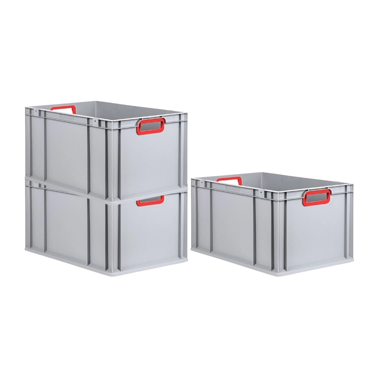 PROREGAL Spar Set 3x Eurobox Nextgen Color HxBxT 32 x 40 x 60 cm 65 Liter Griffe Rot Offen Verstärkter Boden Eurobehälter Transportbox von PROREGAL