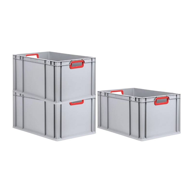 PROREGAL Spar Set 3x Eurobox Nextgen Color HxBxT 32 x 40 x 60 cm 65 Liter Griffe Rot Offen Verstärkter Boden Eurobehälter Transportbox von PROREGAL