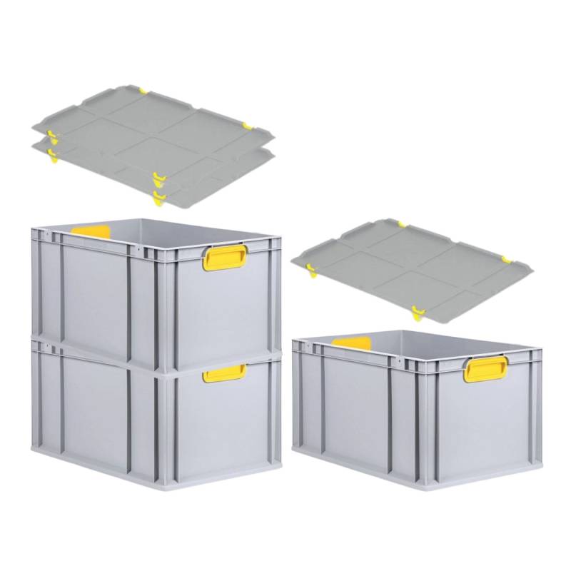 PROREGAL Spar Set 3x Eurobox Nextgen Color Mit Auflagedeckel & Schiebeschnappverschlüsse HxBxT 32 x 40 x 60 cm Griffe Gelb Verstärkter Boden von PROREGAL