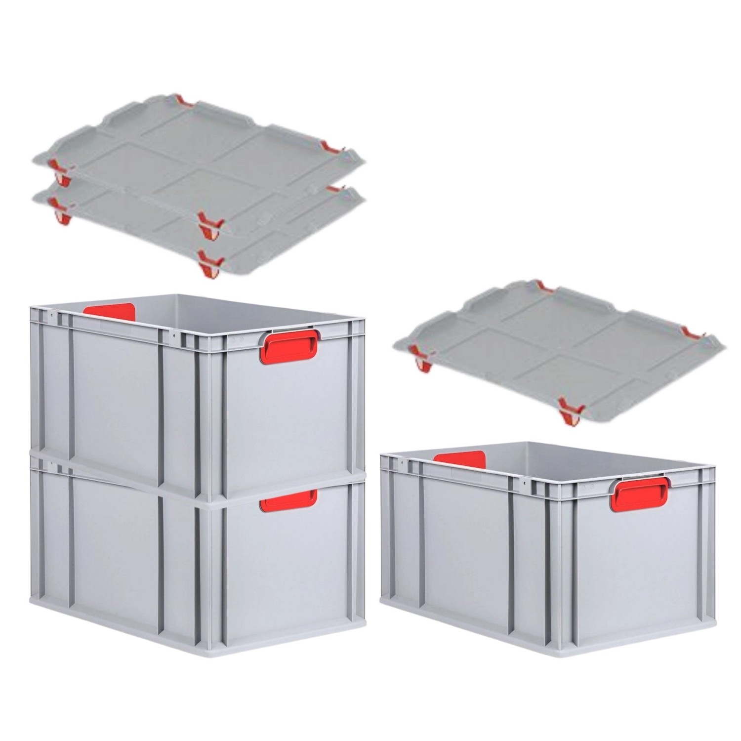 PROREGAL Spar Set 3x Eurobox Nextgen Color Mit Auflagedeckel & Schiebeschnappverschlüsse HxBxT 32 x 40 x 60 cm Griffe Rot Verstärkter Boden von PROREGAL