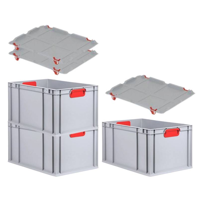 PROREGAL Spar Set 3x Eurobox Nextgen Color Mit Auflagedeckel & Schiebeschnappverschlüsse HxBxT 32 x 40 x 60 cm Griffe Rot Verstärkter Boden von PROREGAL