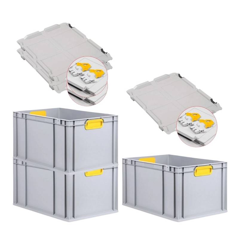 PROREGAL Spar Set 3x Eurobox Nextgen Color Mit Scharnierdeckel & Schiebeschnappverschlüsse HxBxT 32 x 40 x 60 cm Griffe Gelb Verstärkter Boden von PROREGAL