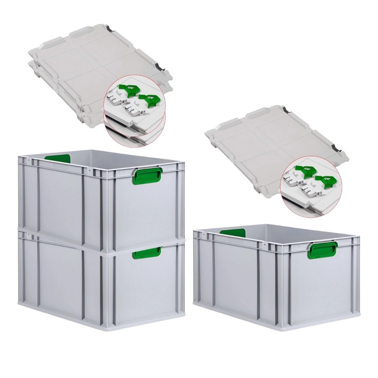 PROREGAL Spar Set 3x Eurobox Nextgen Color Mit Scharnierdeckel & Schiebeschnappverschlüsse HxBxT 32 x 40 x 60 cm Griffe Grün Verstärkter Boden von PROREGAL