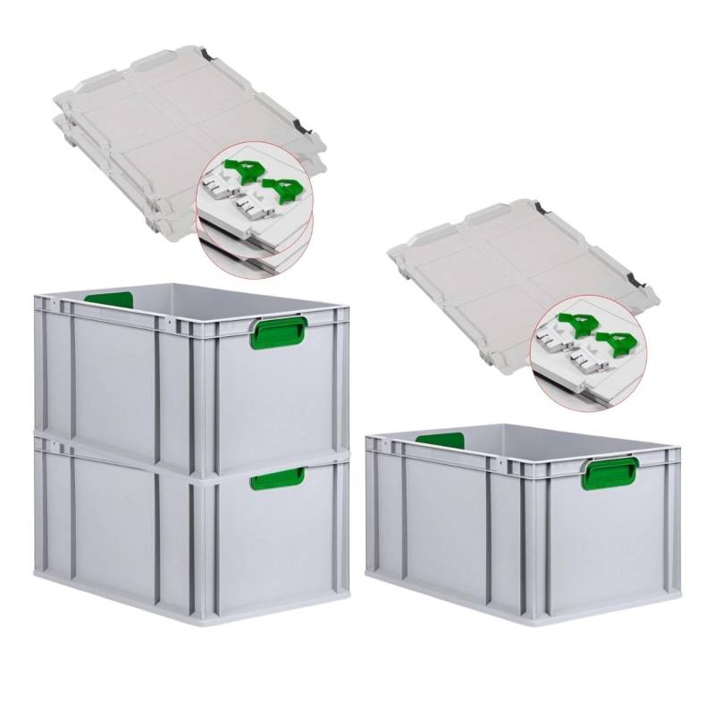 PROREGAL Spar Set 3x Eurobox Nextgen Color Mit Scharnierdeckel & Schiebeschnappverschlüsse HxBxT 32 x 40 x 60 cm Griffe Grün Verstärkter Boden von PROREGAL
