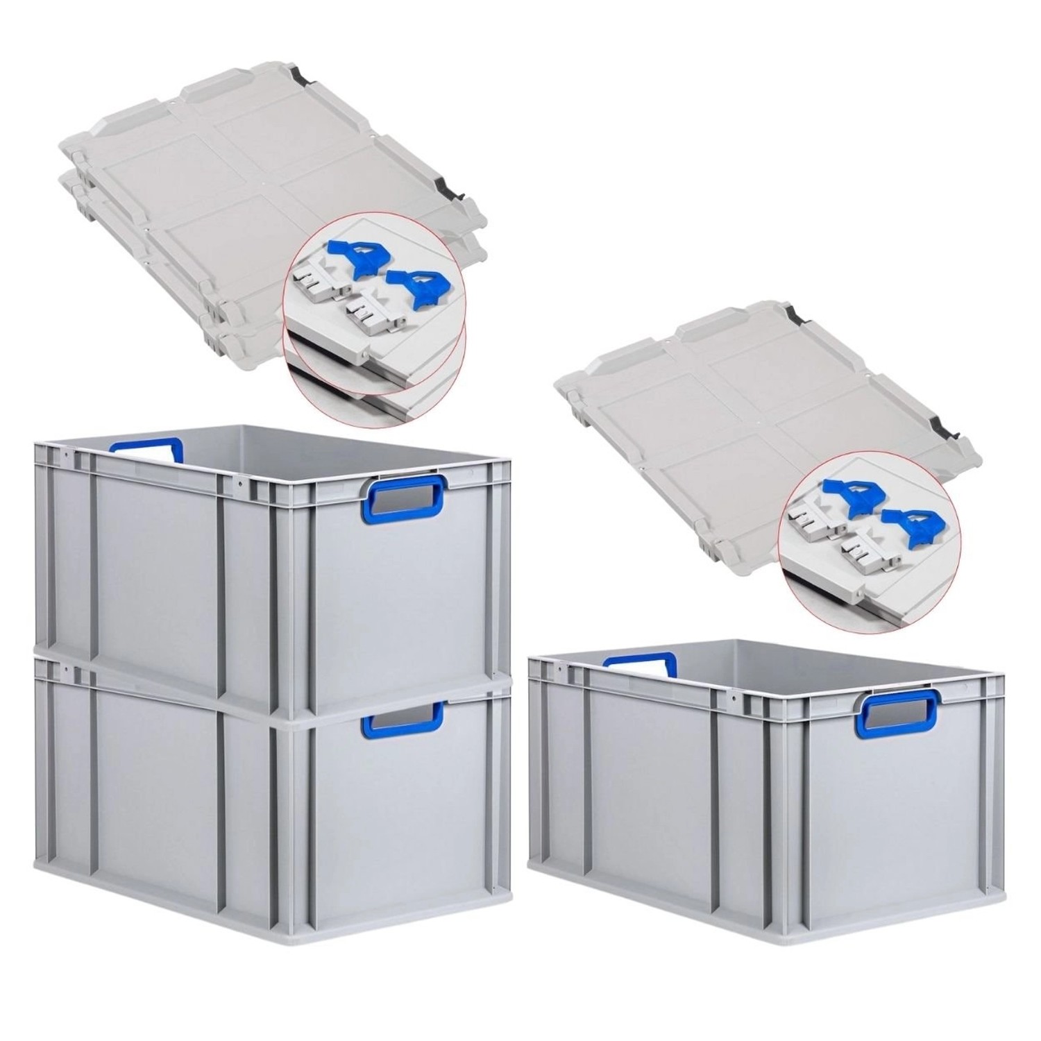 PROREGAL Spar Set 3x Eurobox Nextgen Color Mit Scharnierdeckel & Schiebeschnappverschlüssen HxBxT 32 x 40 x 60 cm Griffe Blau Offen Verstärkter Boden PROREGAL Spar Set 3x Eurobox Nextgen Color Mit Scharnierdeckel & Schiebeschnappverschlüssen HxBxT 32 x 40 x 60 cm Griffe Blau Offen Verstärkter Boden von PROREGAL