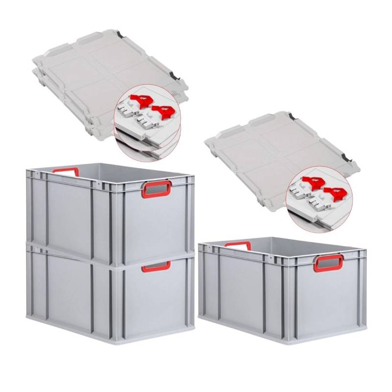 PROREGAL Spar Set 3x Eurobox Nextgen Color Mit Scharnierdeckel & Schiebeschnappverschlüssen HxBxT 32 x 40 x 60 cm Griffe Rot Offen Verstärkter Boden von PROREGAL