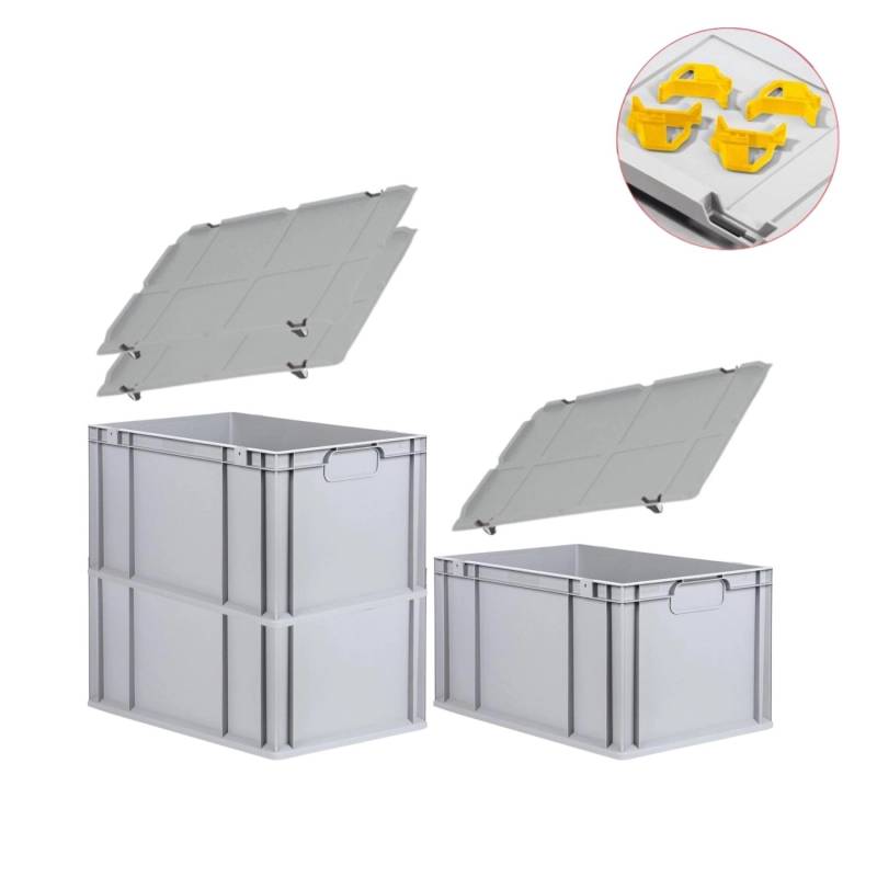 PROREGAL Spar Set 3x Eurobox Nextgen Economy Mit Auflagedeckel & 4x Schiebeschnappverschlüsse Gelb Griffe Geschlossen HxBxT 32 x 40 x 60 cm 65 Liter von PROREGAL