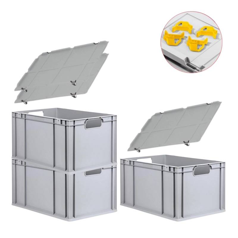 PROREGAL Spar Set 3x Eurobox Nextgen Economy Mit Auflagedeckel & 4x Schiebeschnappverschlüsse Gelb Griffe Offen HxBxT 32 x 40 x 60 cm 65 Liter von PROREGAL
