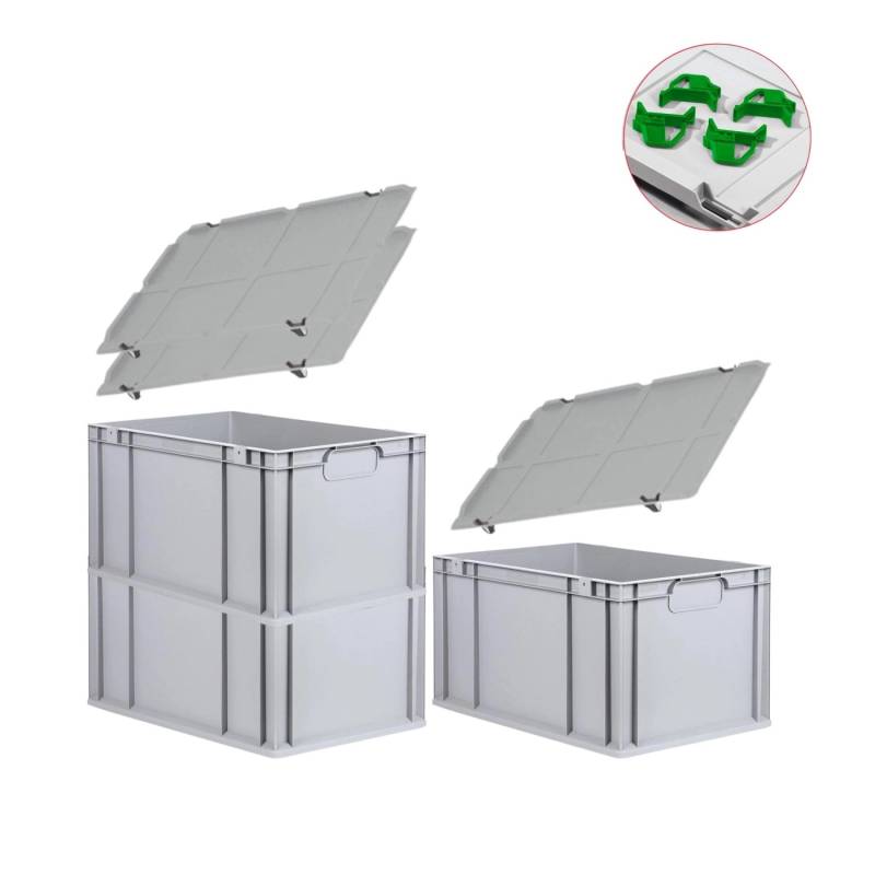 PROREGAL Spar Set 3x Eurobox Nextgen Economy Mit Auflagedeckel & 4x Schiebeschnappverschlüsse Grün Griffe Geschlossen HxBxT 32 x 40 x 60 cm 65 Liter von PROREGAL