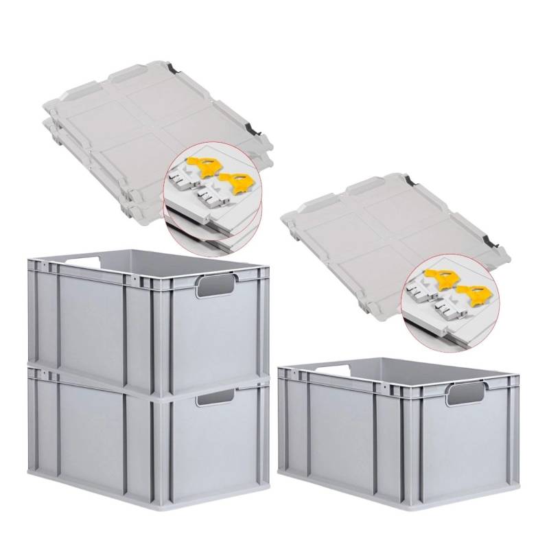 PROREGAL Spar Set 3x Eurobox Nextgen Economy Mit Scharnierdeckel & Gelben Schiebeschnappverschlüssen Griffe Offen HxBxT 32 x 40 x 60 cm 65 Liter von PROREGAL