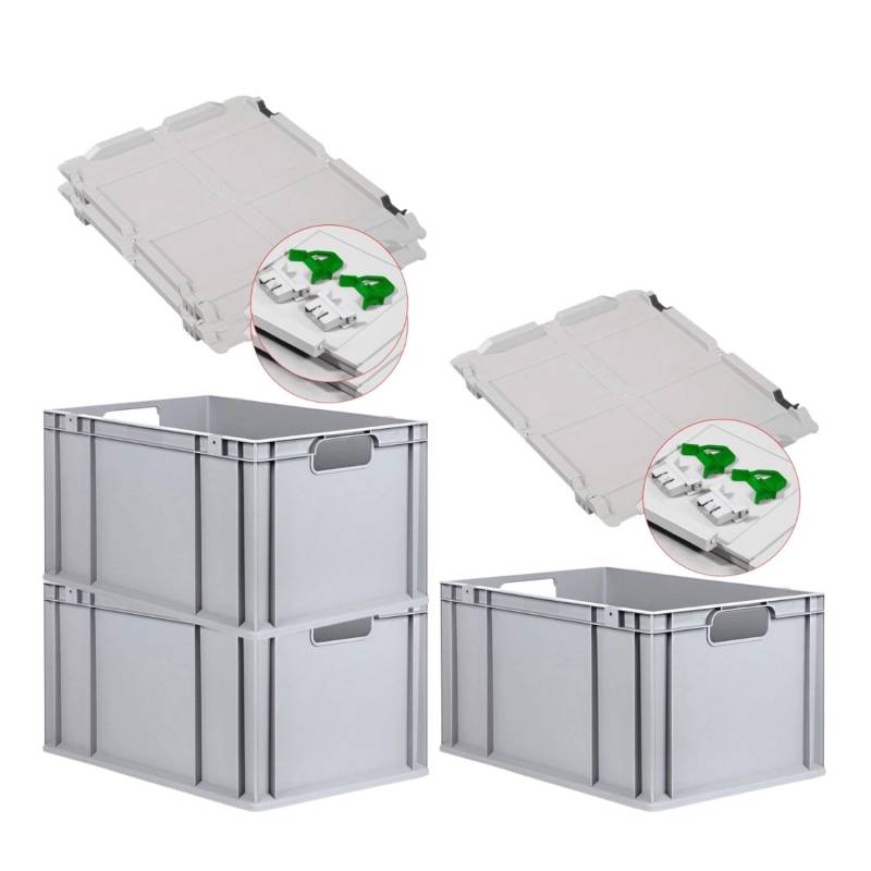 PROREGAL Spar Set 3x Eurobox Nextgen Economy Mit Scharnierdeckel & Grünen Schiebeschnappverschlüssen Griffe Offen HxBxT 32 x 40 x 60 cm 65 Liter von PROREGAL