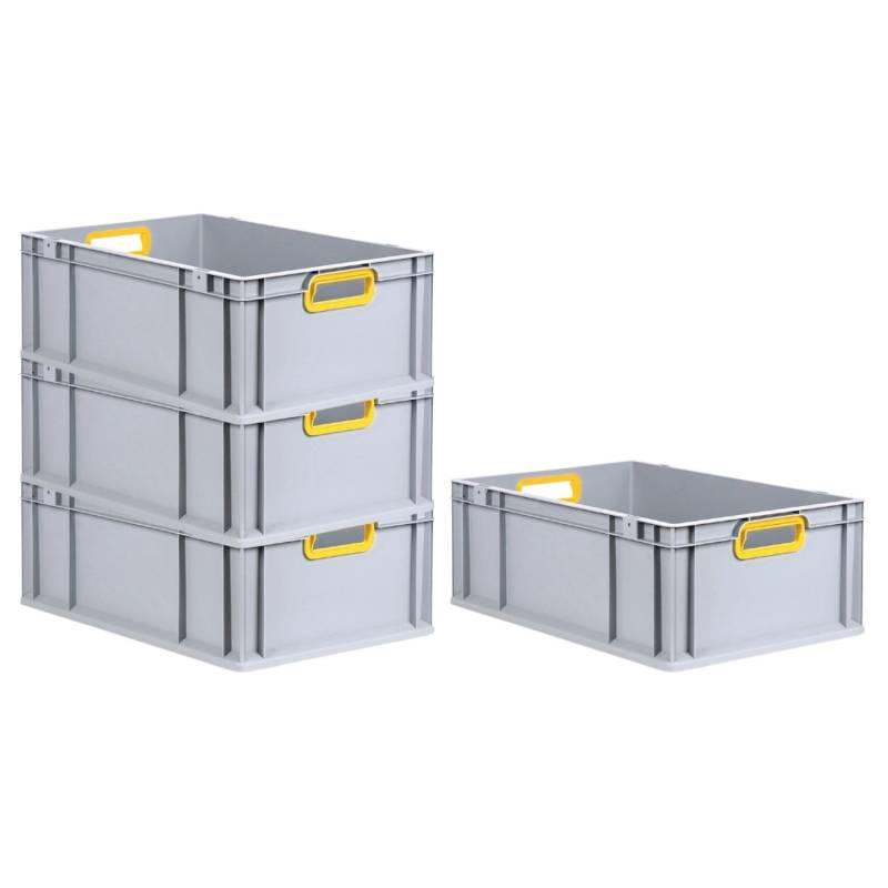 PROREGAL Spar Set 4x Eurobox Nextgen Color HxBxT 22 x 40 x 60 cm 44 Liter Griffe Gelb Offen Verstärkter Boden Eurobehälter Transportbox von PROREGAL