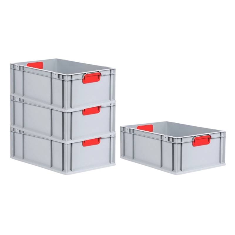 PROREGAL Spar Set 4x Eurobox Nextgen Color HxBxT 22 x 40 x 60 cm 44 Liter Griffe Rot Geschlossen Verstärkter Boden Eurobehälter Transportbox von PROREGAL